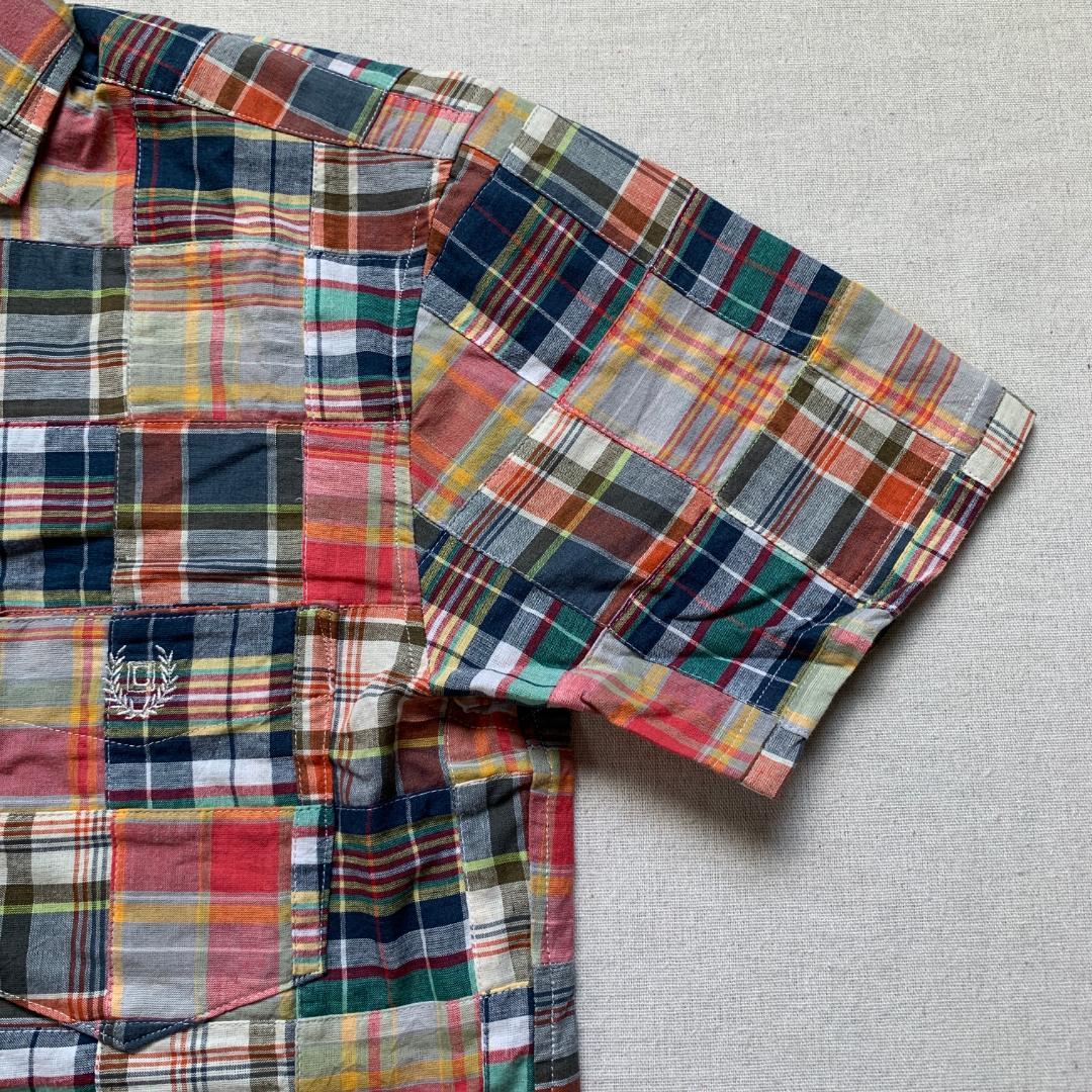 【新品同様】　チャップス　半袖シャツ　パッチワーク　チェック　M　オレンジ