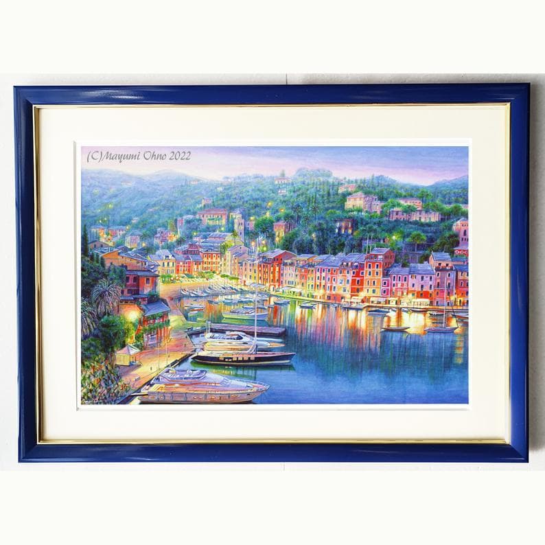 ポルトフィーノ ヨーロッパ　地中海　風景画　イタリア　 絵画 アクリル画　水彩画