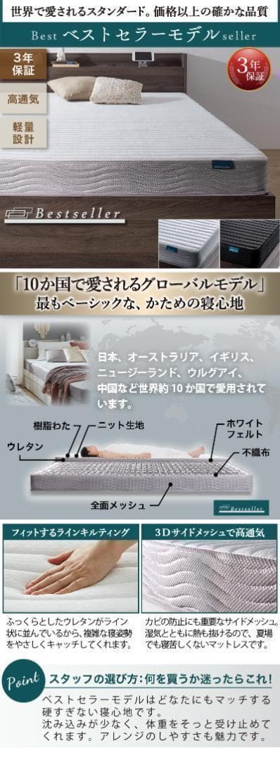 セール！新品 送料込 シングルベッド マットレス付 棚 コンセント付 WB