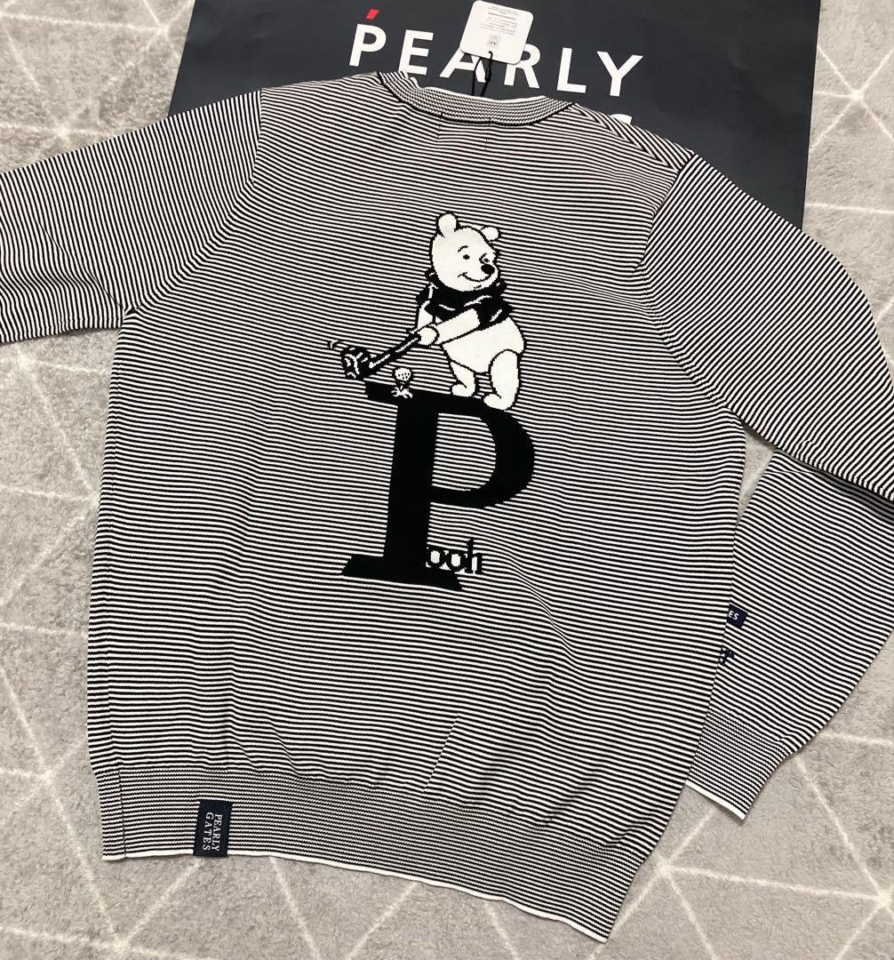 新品 パーリーゲイツ×Disney プー ボーダーニット(5)サイズL/白黒