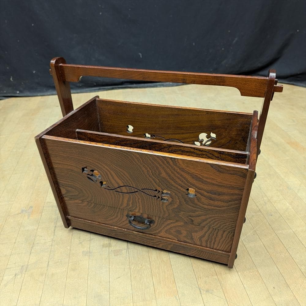 駿河民芸　欅　ケヤキ　キャスター付き　マガジンラック　ブックスタンド　ラック
