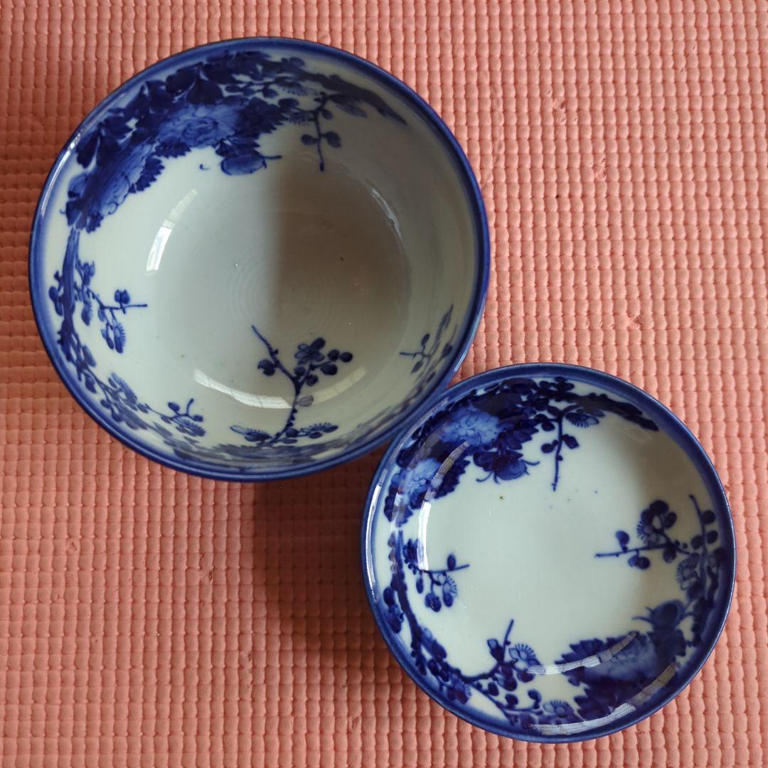 アンティーク 明治初期　古伊万里　深江製　草花図　蓋つき煮物椀