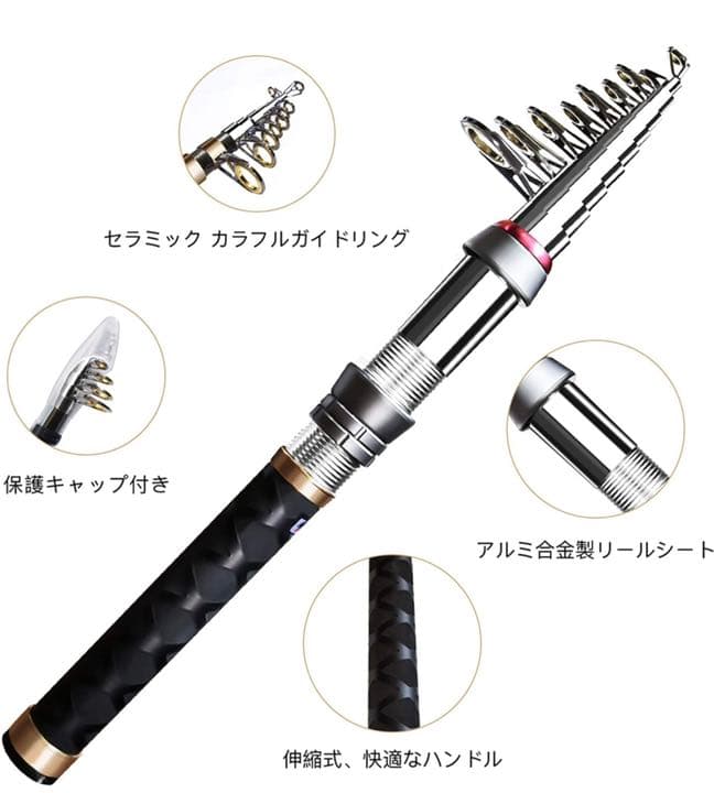 釣りセット 釣り竿 2.1M炭素伸縮釣竿 ロッド スピニングリール 釣り糸付