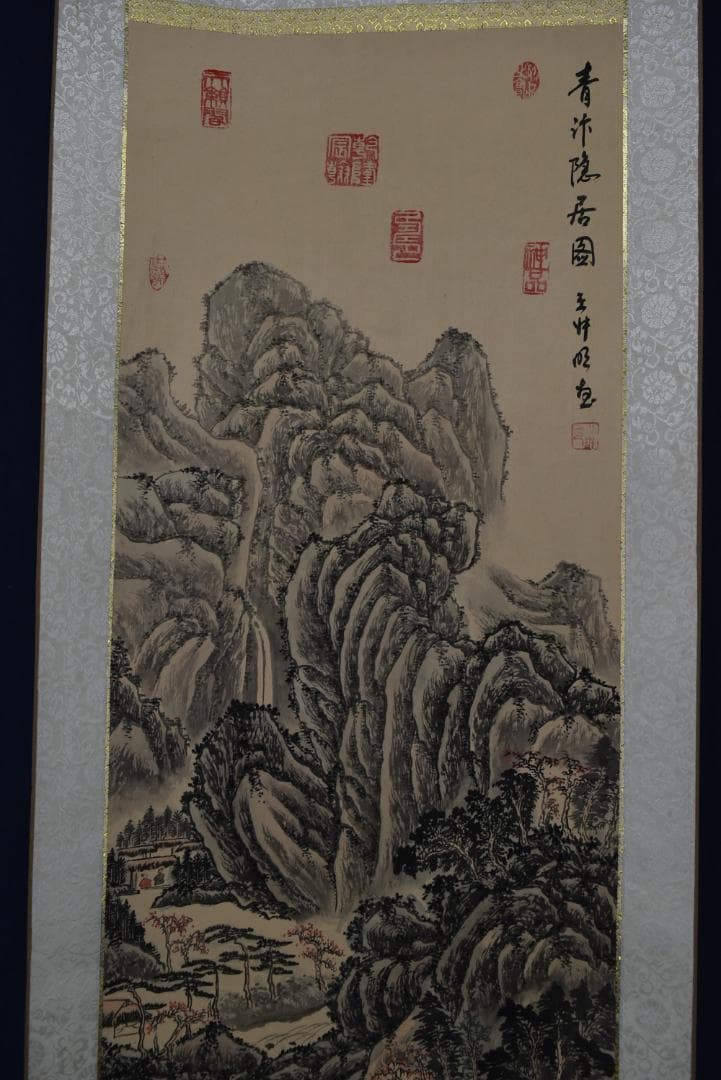 【複製】作者不詳/山水人物画賛/工芸品/掛軸☆宝船☆Z-802