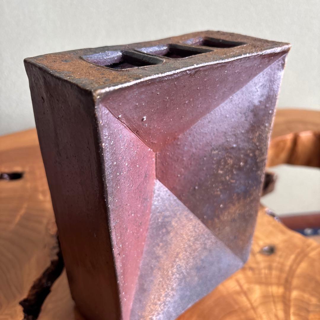 備前焼 松本頼明造 花生 花入 共箱 花瓶 高さ20.5cm