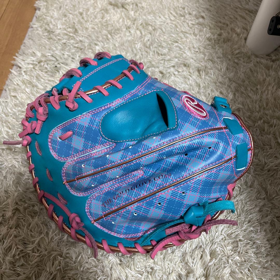 Rawlings グローブ 青/ピンク キャッチャーミット 軟式 ローリングス
