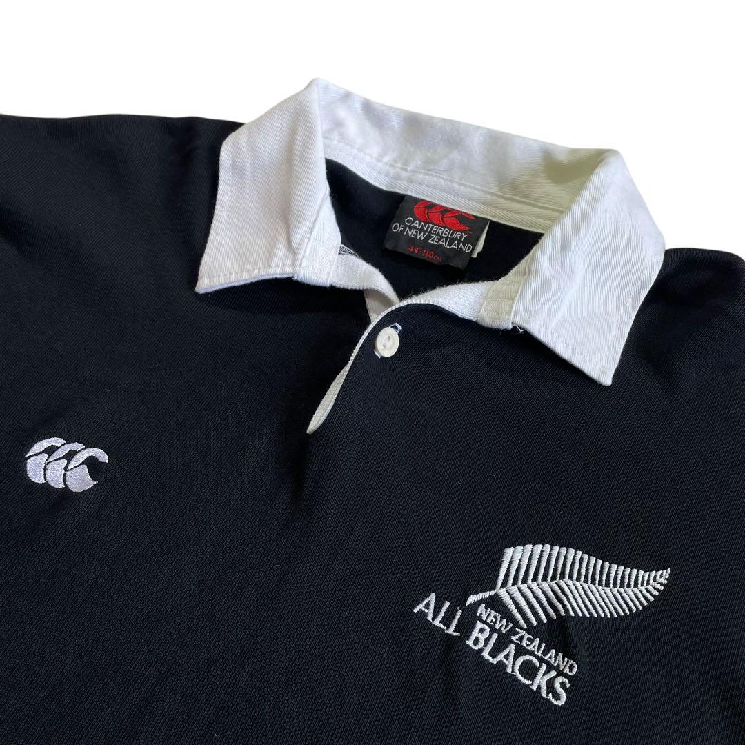 90s CANTERBURY ALL BLACKS ラガーシャツ 黒 白 刺繍