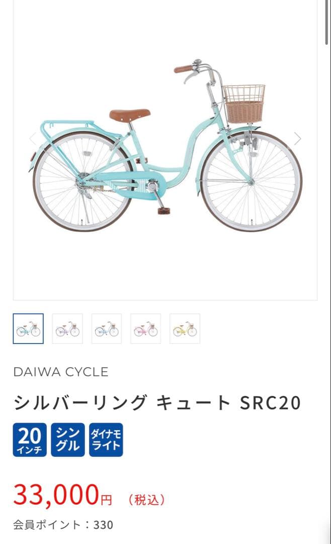 ダイワサイクル　自転車　20インチ　シルバーリング　SRC20 グリーン　女の子