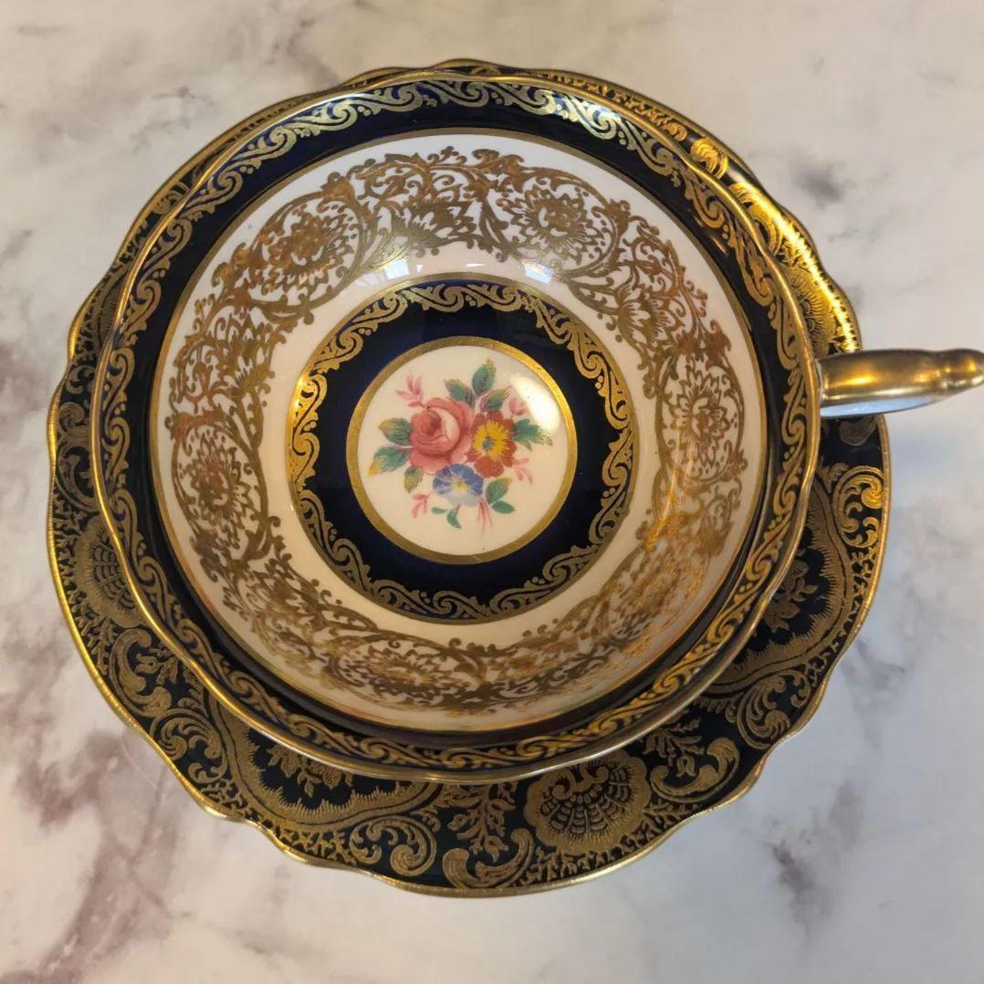 PARAGON ピンクローズ 金彩 ブラック コバルト カップ＆ソーサー セット