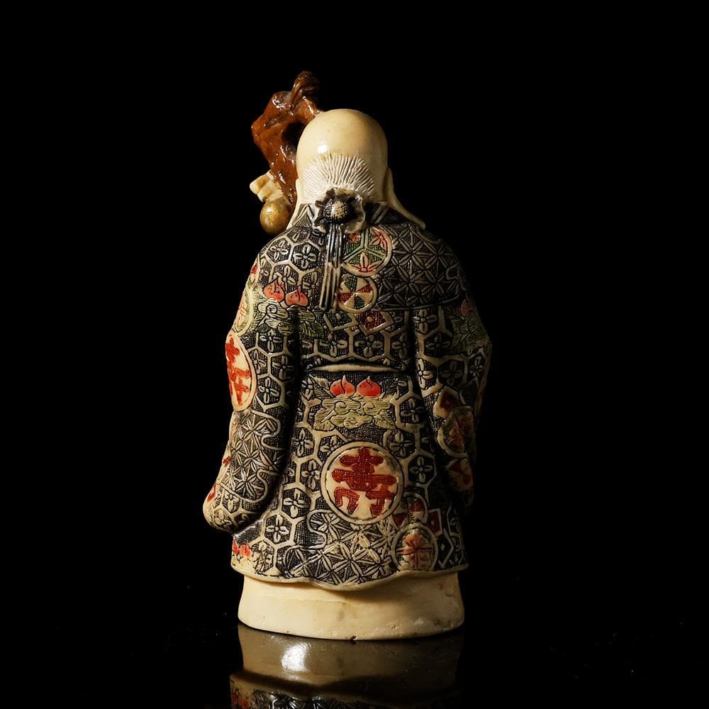 マンモスの牙風　賢人　精密色彩　桃寿　東洋彫刻　仏像　中国　古玩　美術品　七福神