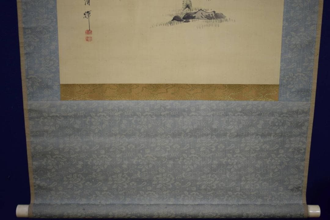 真作/横山清暉/山水帆船図/布袋屋掛軸HJ-376
