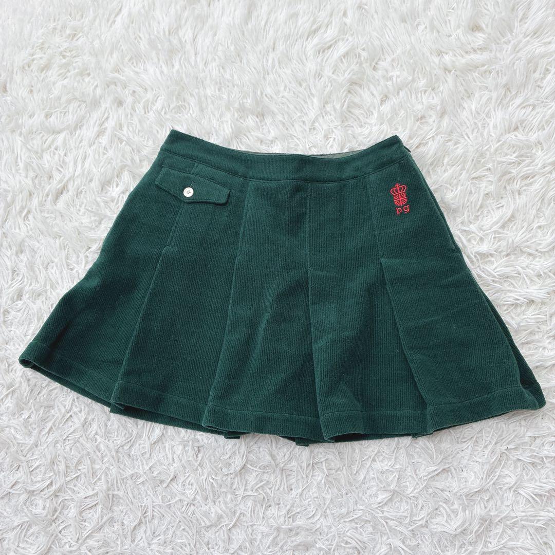 パーリーゲイツ ゴルフ ウール100 ニット生地 プリーツスカート グリーン