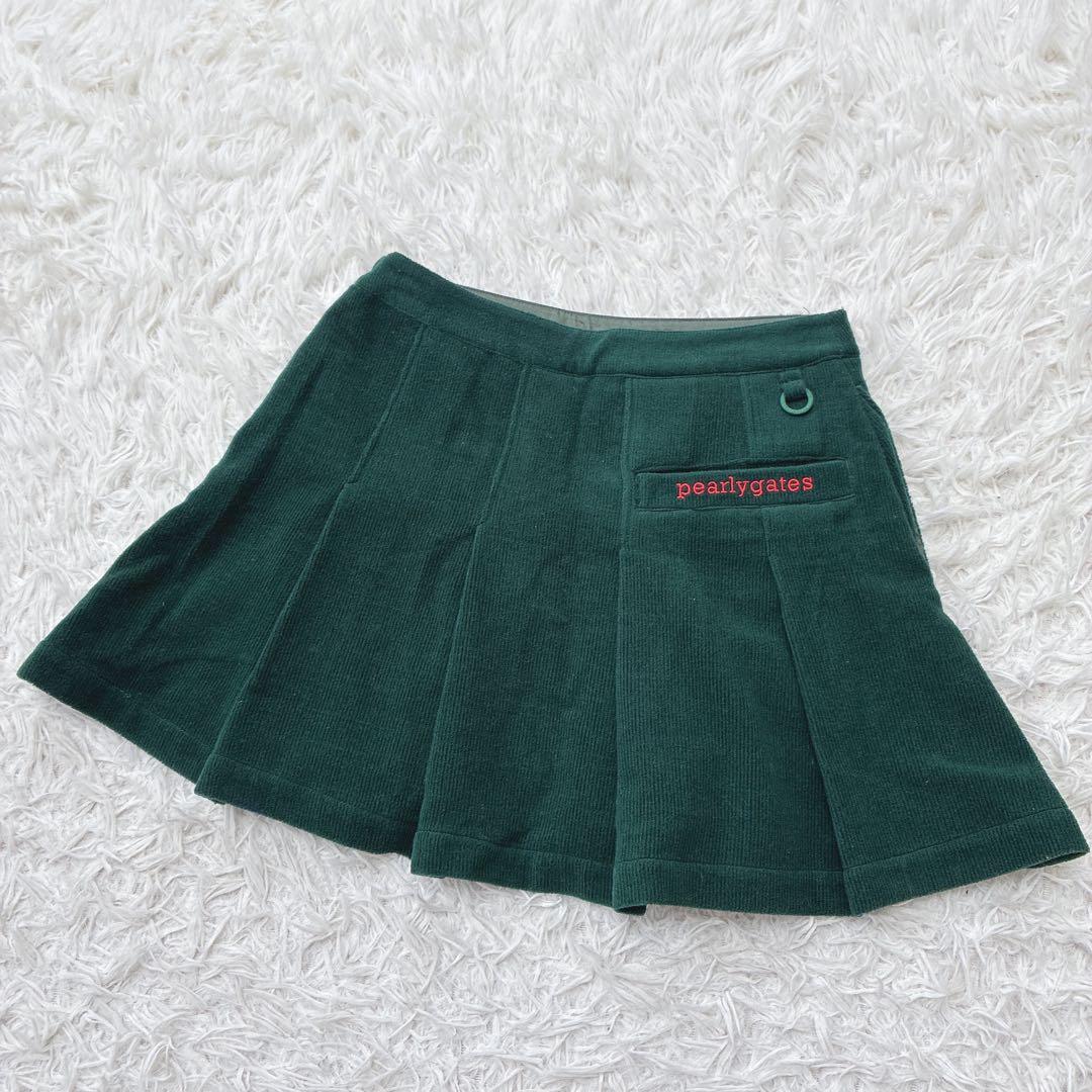 パーリーゲイツ ゴルフ ウール100 ニット生地 プリーツスカート グリーン