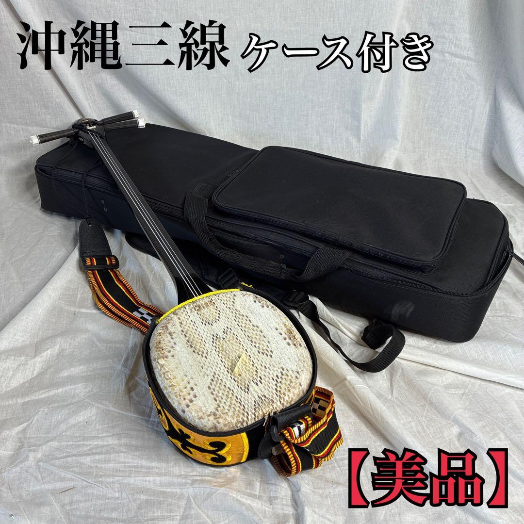 沖縄三線 三味線 本皮 蛇皮 ケース付き 民族楽器 弦楽器 初心者にも
