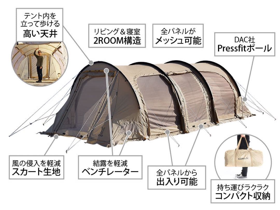 【新品•未使用】DOD カマボコテント3M テントセット ベージュ