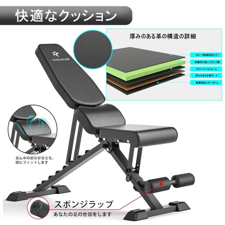 デクライン対応 インクラインベンチトレーニングベンチ折り畳み可変式フラットベンチ
