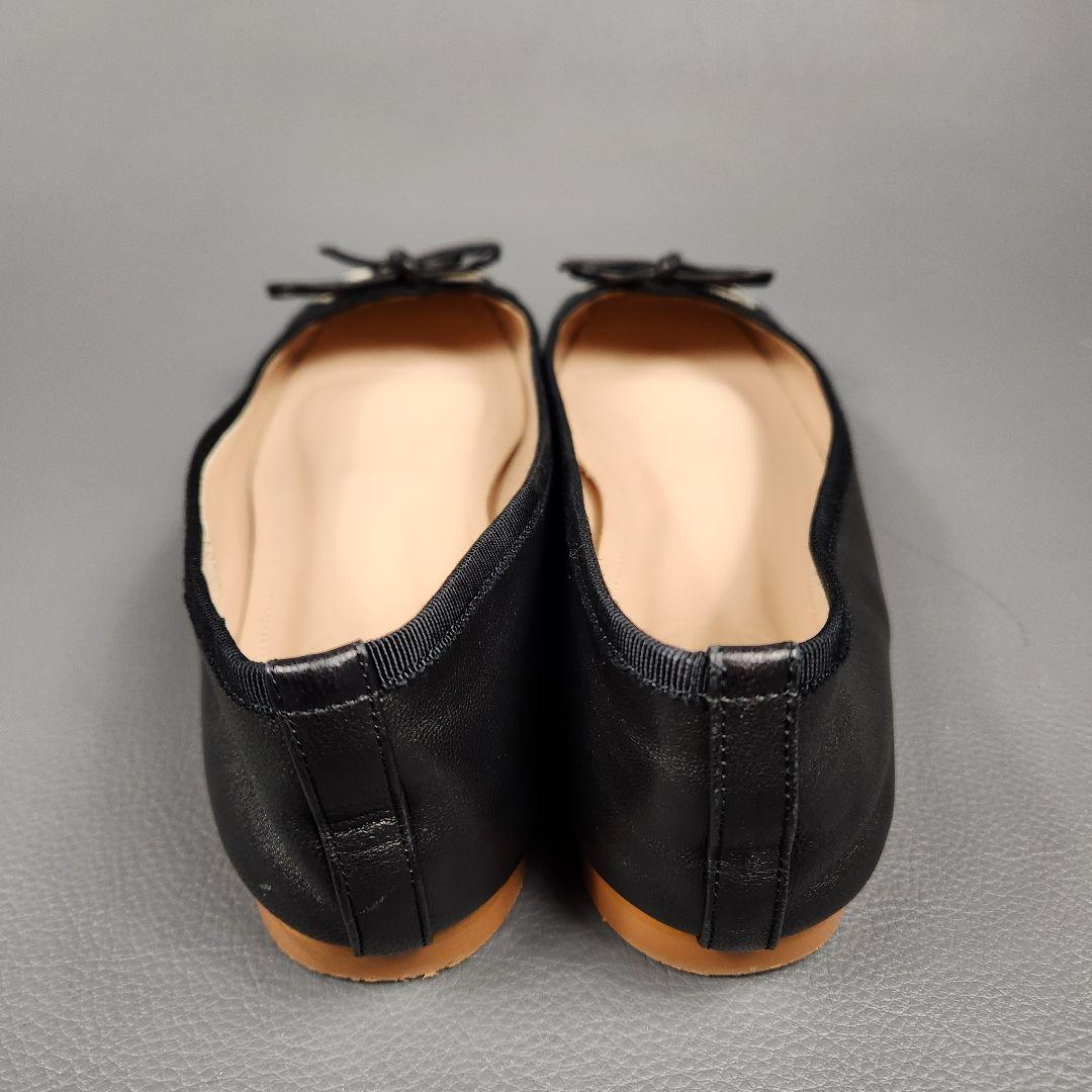 ビアズリー 24AW バレエシューズ レザー ドット 黒 23.5cm