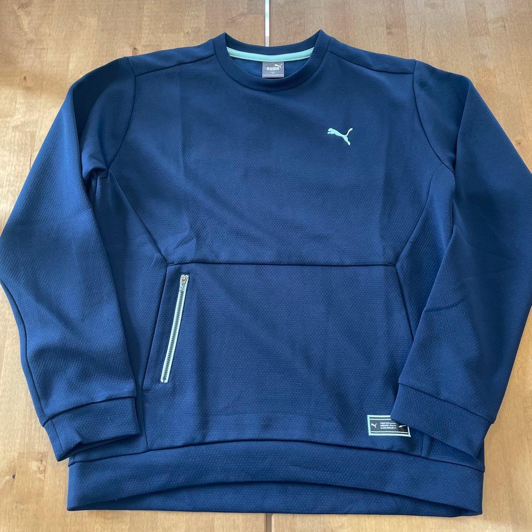 PUMA GOLF ストレッチスローガンロゴ クルースウェット XL ネイビー