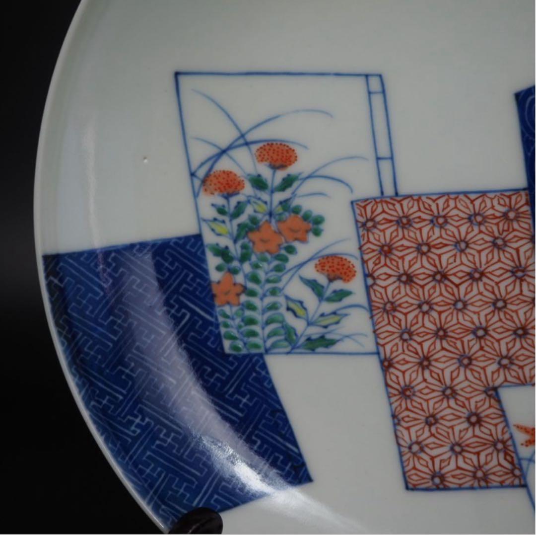 送料無料　江戸時代　色鍋島 色絵皿　櫛高台 径21.2cm