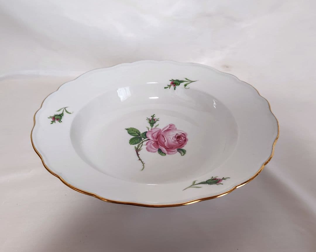 マイセンMEISSEN 【ピンクローズ】23.5cm深皿・ボウル皿【未使用美品】