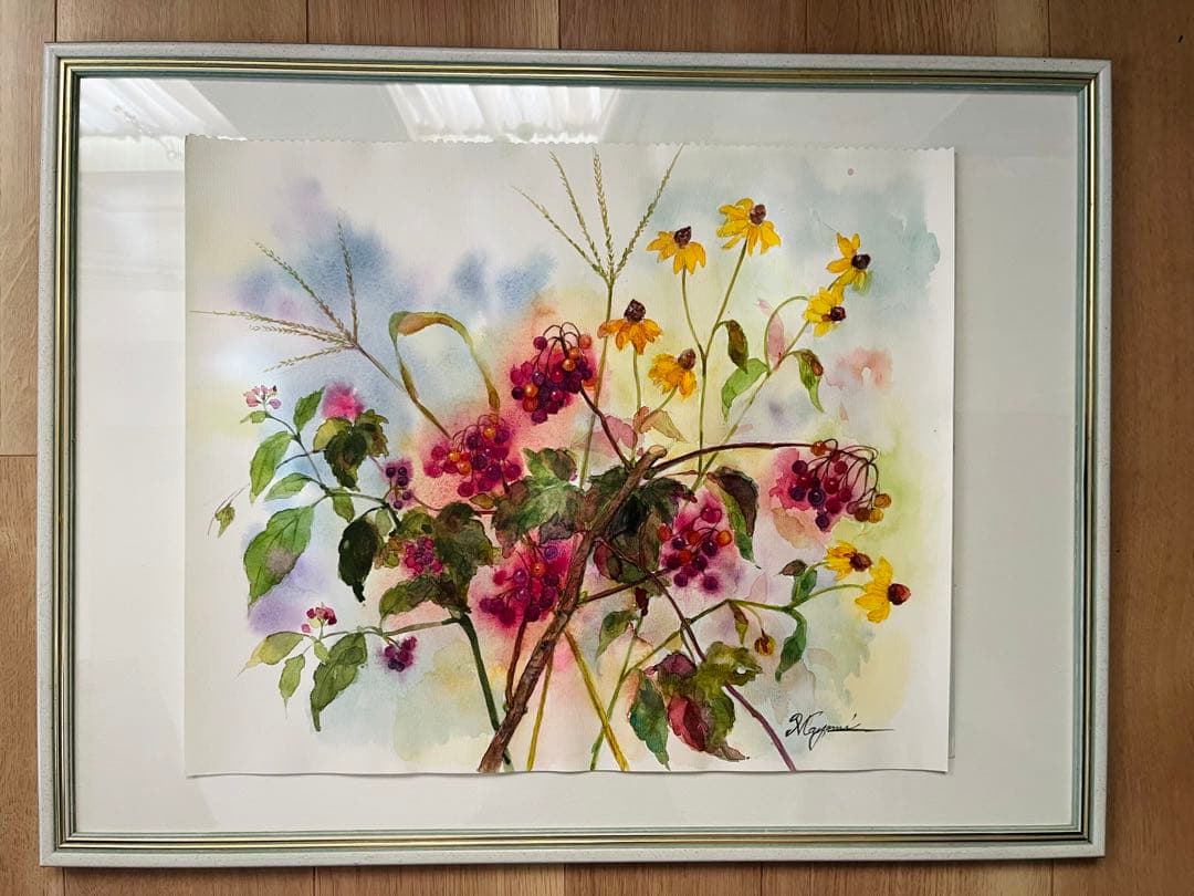 木の実が色付く時　水彩画