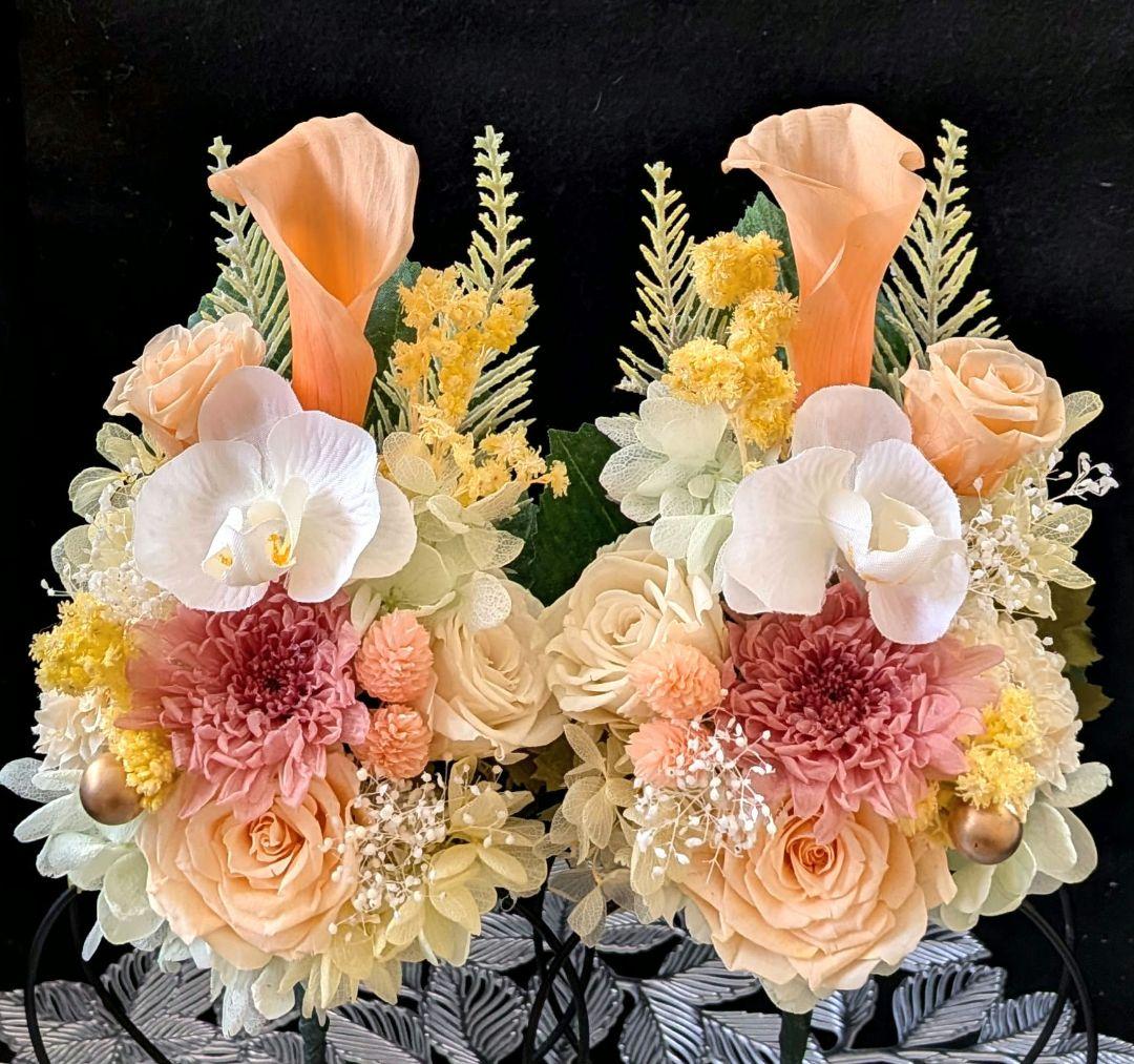 仏花　プリザーブドフラワーアレンジ　ステムタイプ　お供え花　ことね菊　カラー　蘭