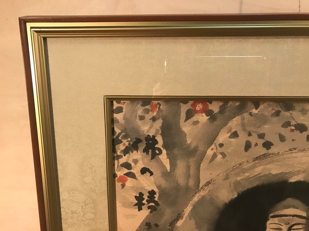 穐月明　「野の佛」　水墨画１０号　落款・共シール有り