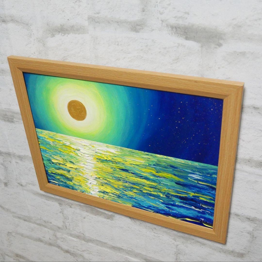 油絵 油彩 油彩画 絵 絵画 【満月の夜に月の光】