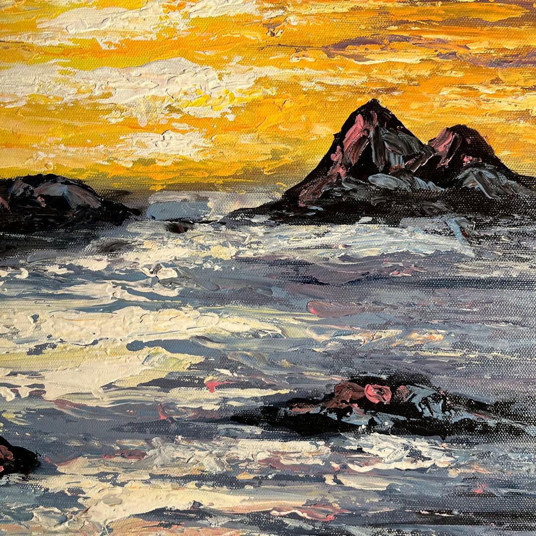 手書き油絵 sun rise 日の出 額付き インテリア 油彩画