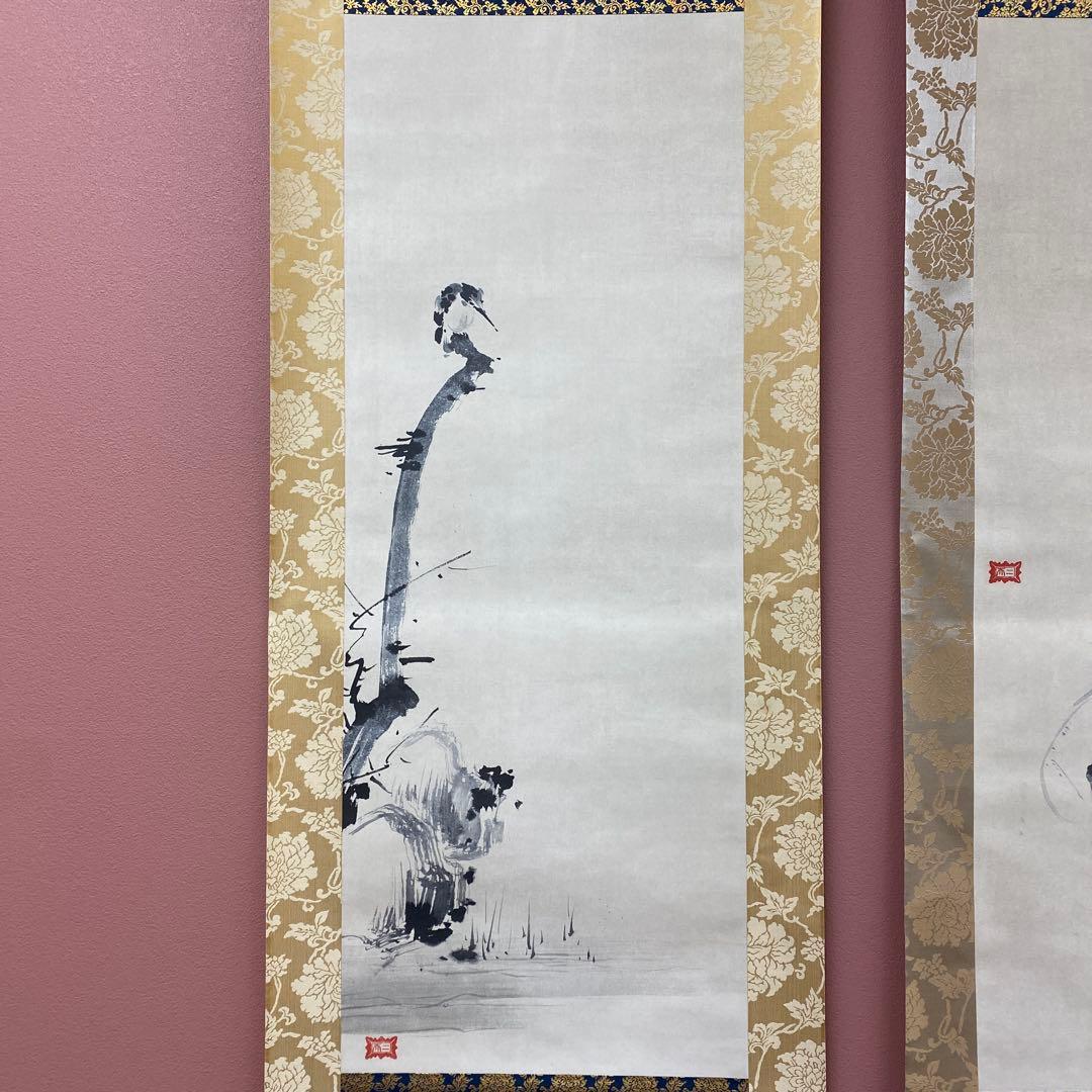美品 掛け軸 宮本武蔵筆 名品選「布袋竹雀枯木翡翠図」3本セット 名画 水墨画