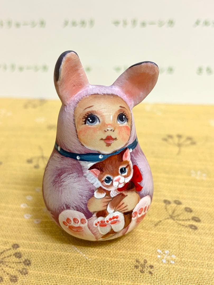 ロシア　マトリョーシカ　おきあがりこぼし　うさぎ人形と猫　作家もの