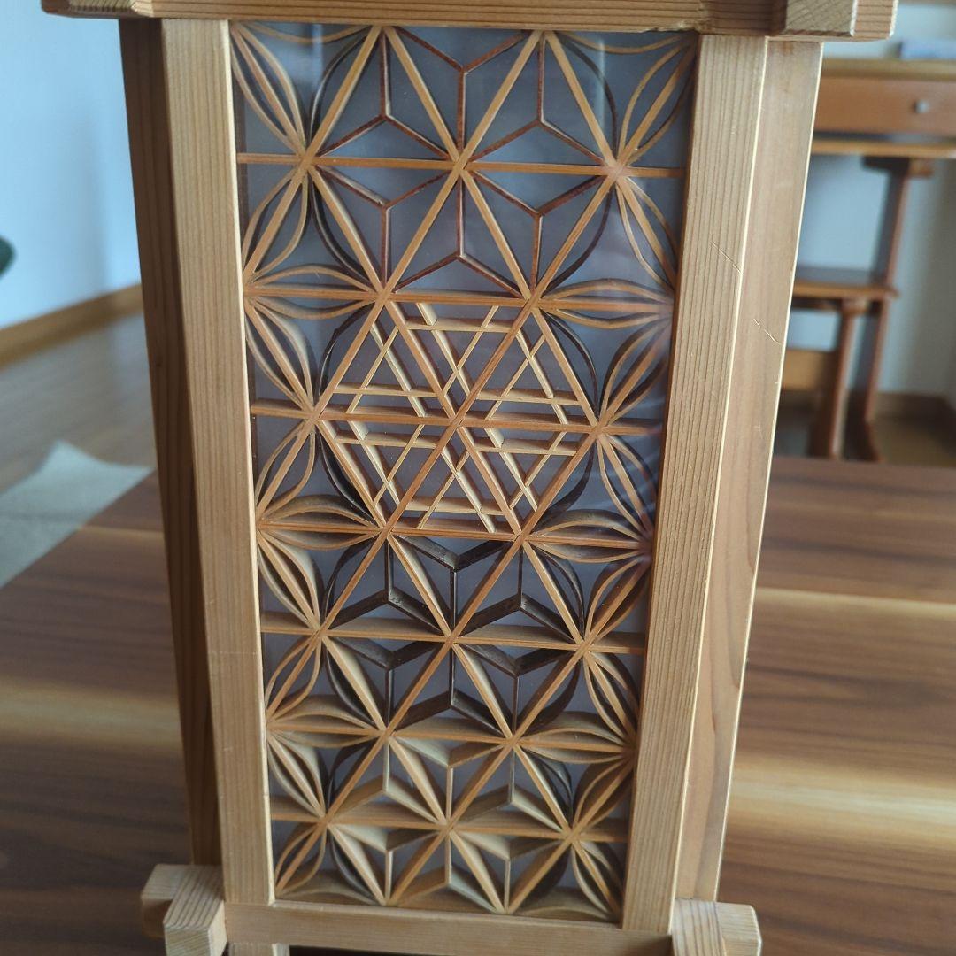 組子　灯籠　燈籠　行灯　フロアライト　照明　作家　ハンドメイド　寄木細工　木製