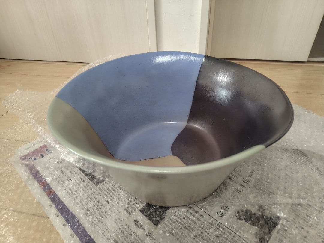 ■新品■伊藤雄志練り込み陶器花器黒ダークブラウン青ブルーグレー鉢カバー常滑焼