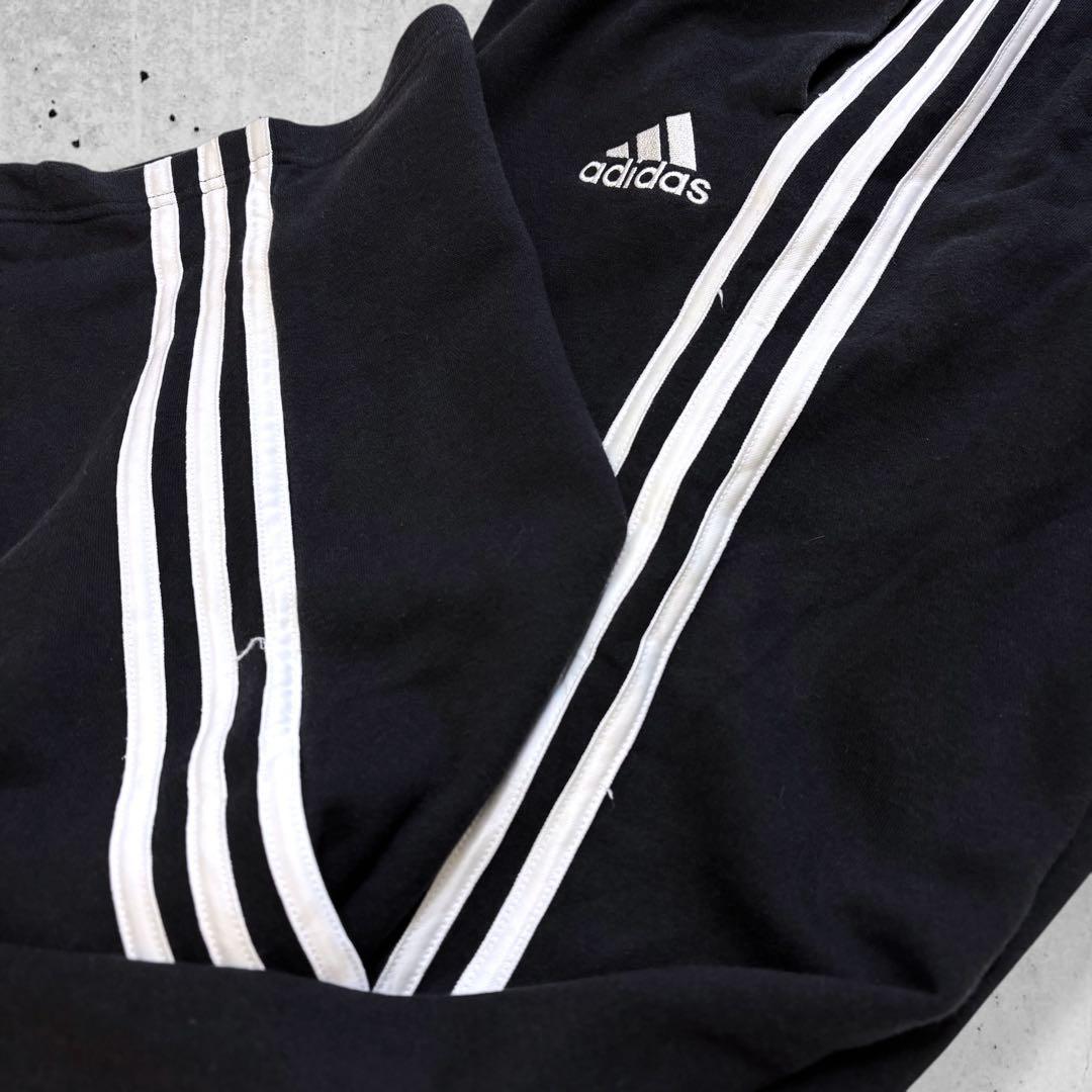 adidasアディダストラックパンツ黒ワイドスウェット3本ラインテック古着W36