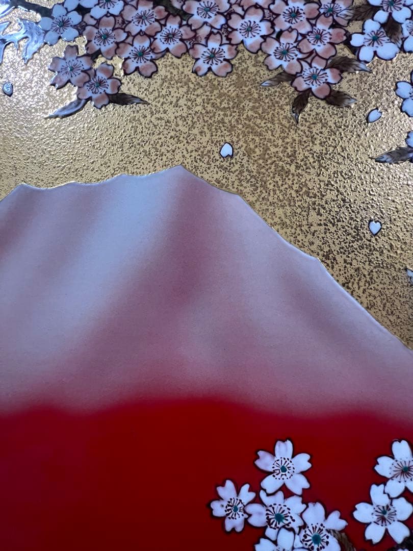 陶額　赤富士桜絵