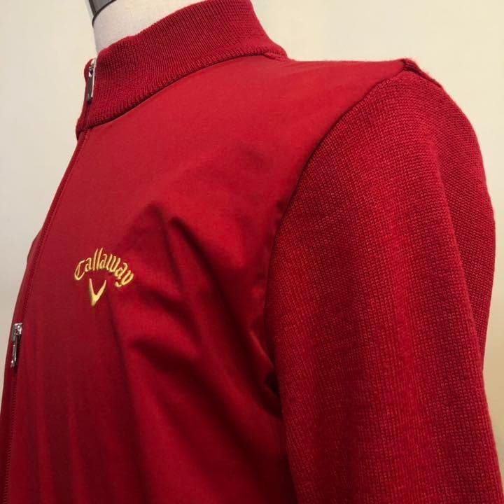 キャロウェイ★長袖 ダブルジップ ウール ニット ウェア レッド Lサイズ
