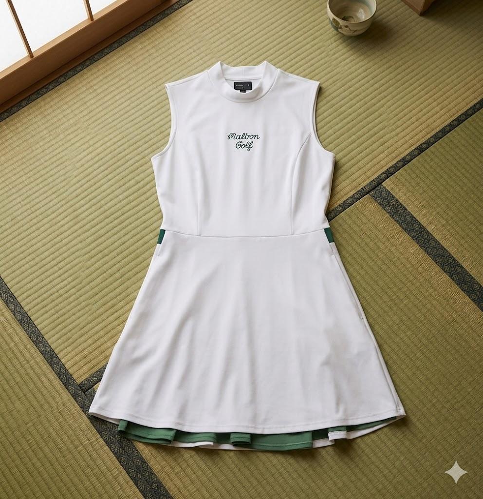 Malbonゴルフウェア ワンピース無袖 プリーツ Vネック上品スポーティモデル
