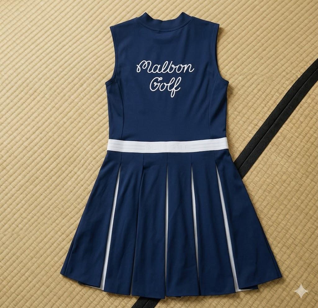 Malbonゴルフウェア ワンピース無袖 プリーツ Vネック上品スポーティモデル