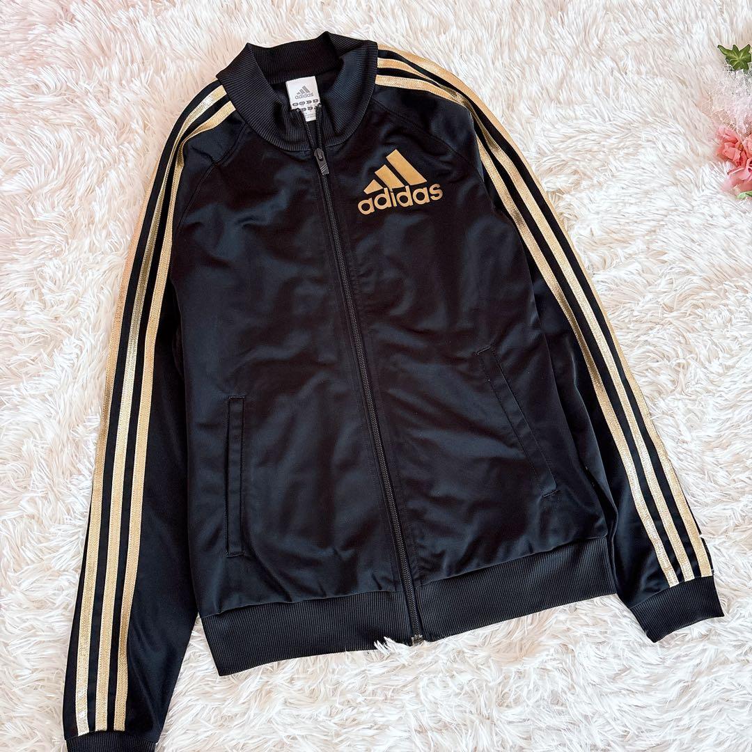 美品adidas ジャージ上下セットアップブラック黒ゴールドアディダスレディース