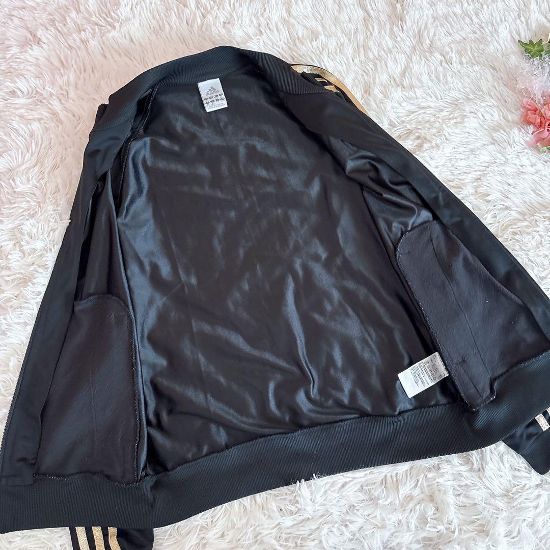 美品adidas ジャージ上下セットアップブラック黒ゴールドアディダスレディース