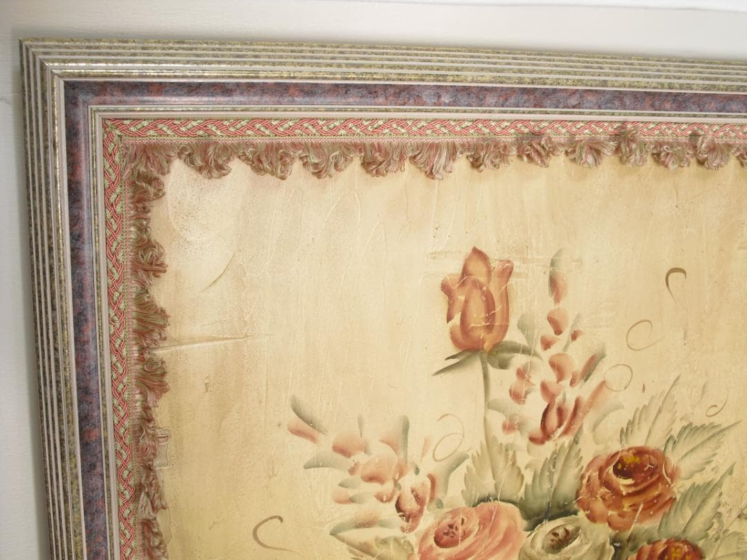 クラシック額装インテリアアート☆薔薇絵画 アートパネル 壁飾り テクスチャー加工