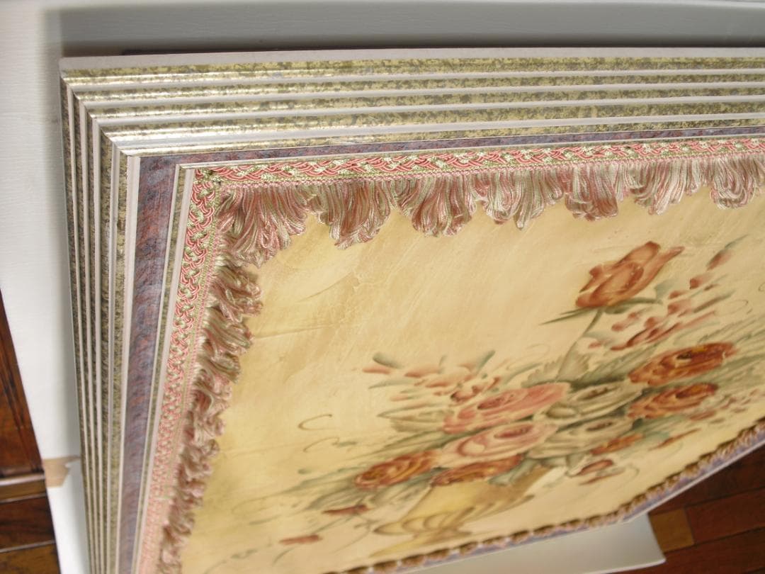 クラシック額装インテリアアート☆薔薇絵画 アートパネル 壁飾り テクスチャー加工