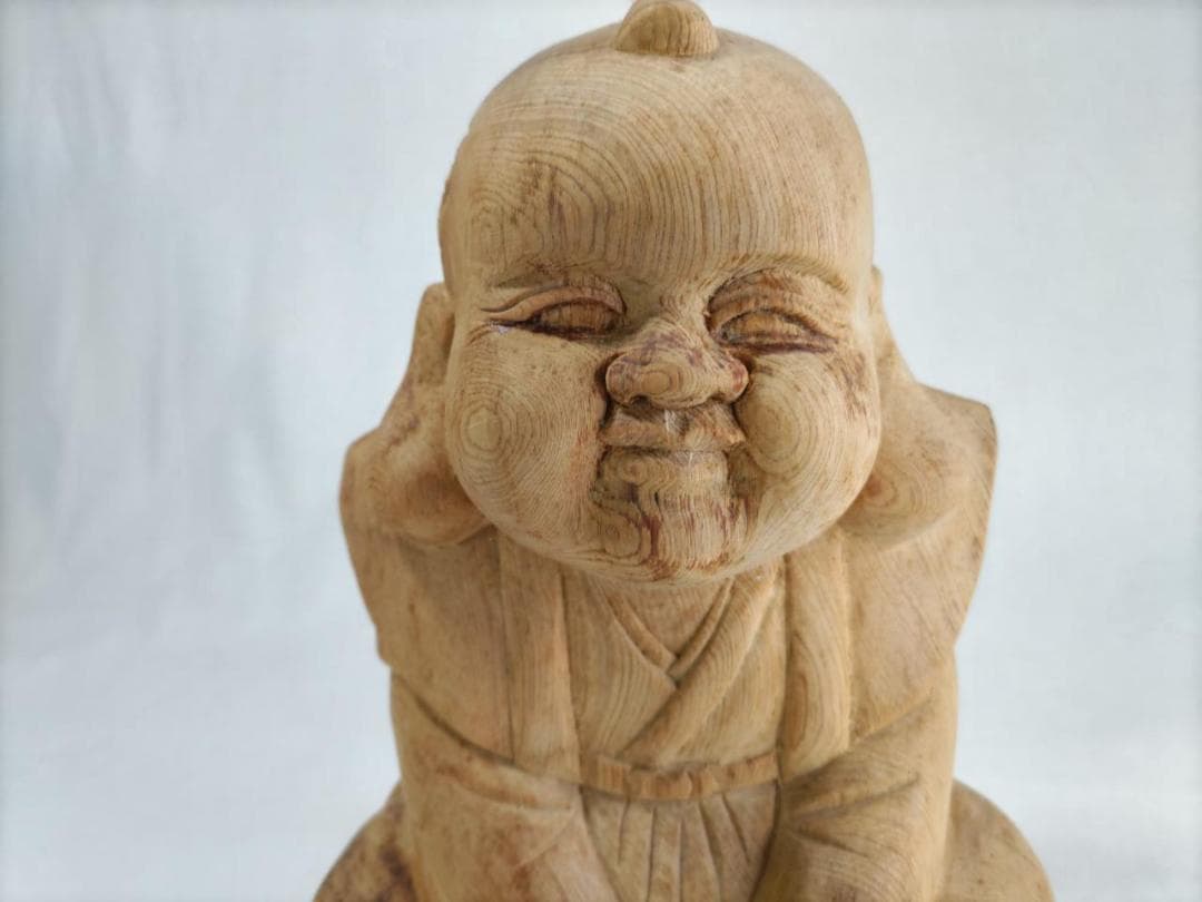 木彫り彫刻　【福助】高さ25ｃｍ 商売繁盛、縁起物彫刻