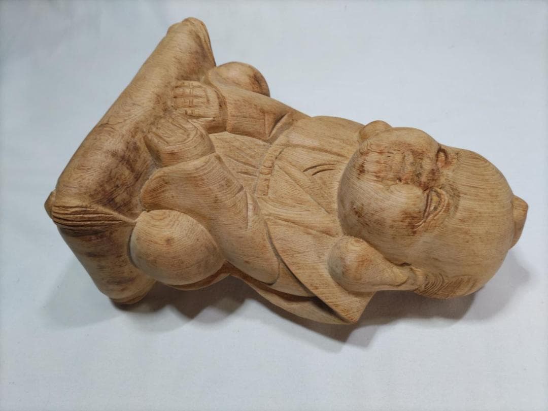 木彫り彫刻　【福助】高さ25ｃｍ 商売繁盛、縁起物彫刻