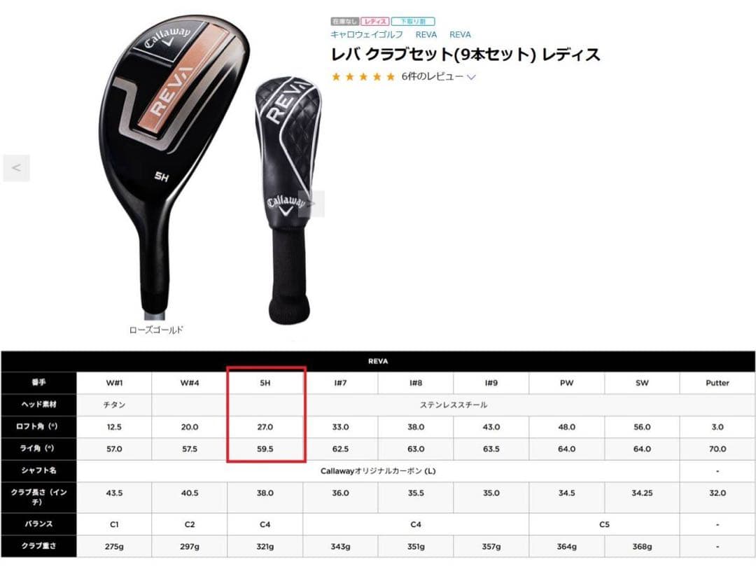 レディース キャロウェイ REVA 5H 27° ユーティリティー リシャフト