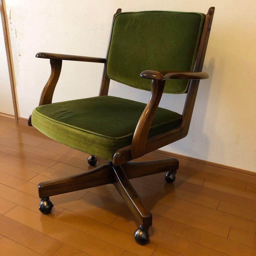 karimoku グリーン ベルベット デスクチェア