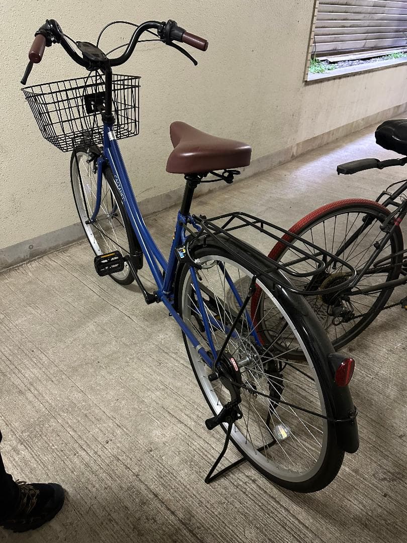 青いシティサイクル 26インチ 前カゴ付き
