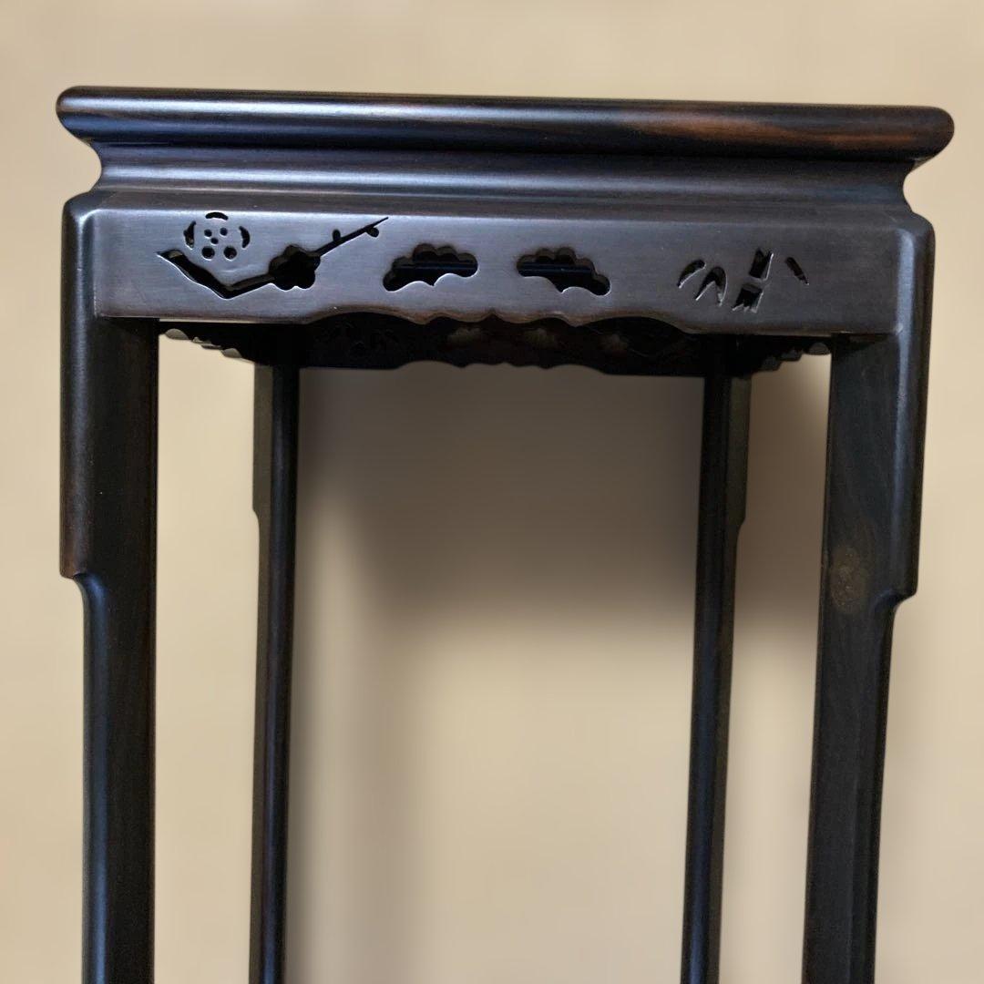 高級花台 紫檀　松竹梅透かし彫り　香炉台　飾卓　高足　約25x25x76.8cm
