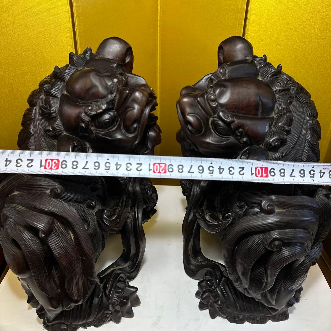 彫刻，清時代，紫檀，木彫，木製獅子像セット