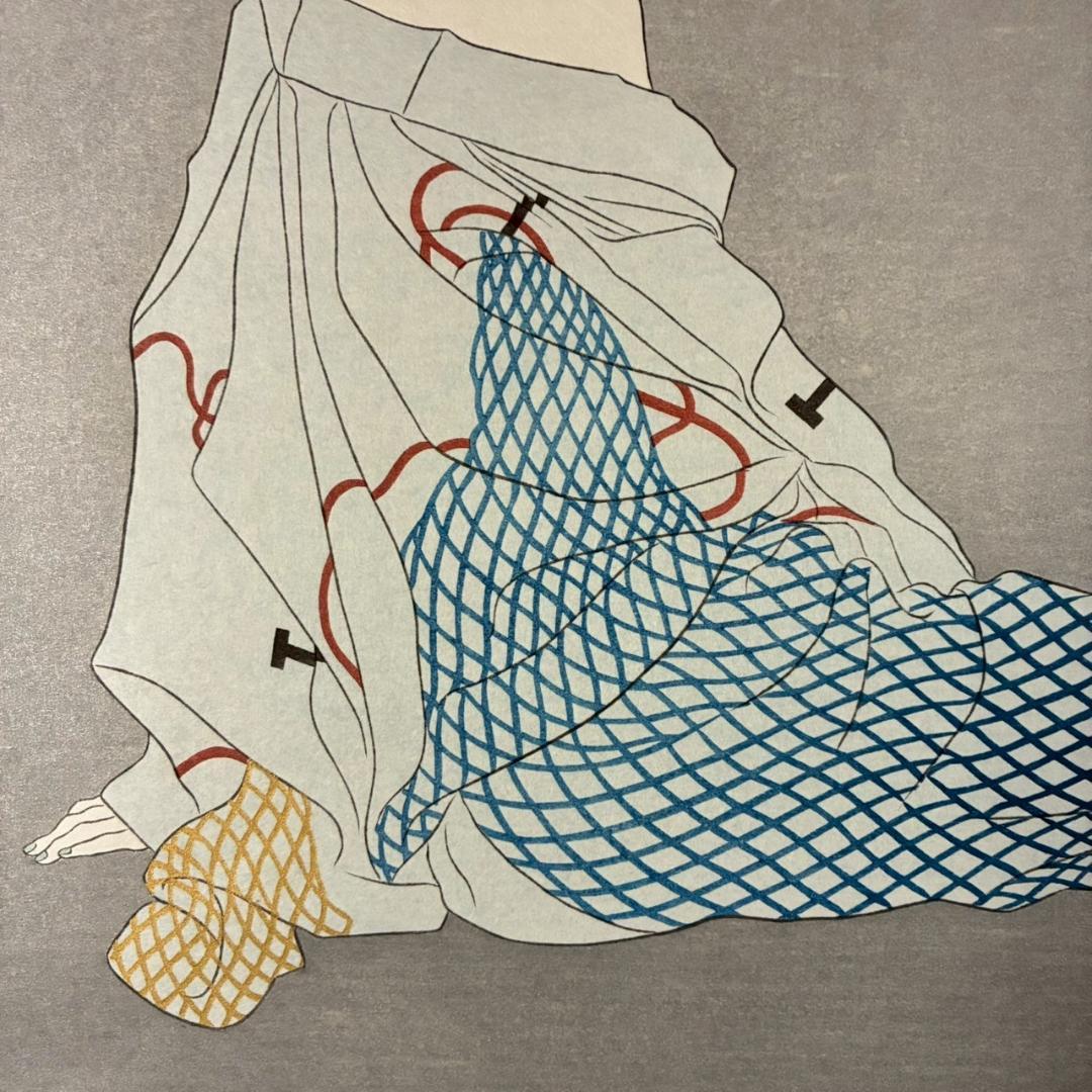 【出品3/3まで】加山又造「網」オリジナル木版画 サイン・証明シール アダチ版画